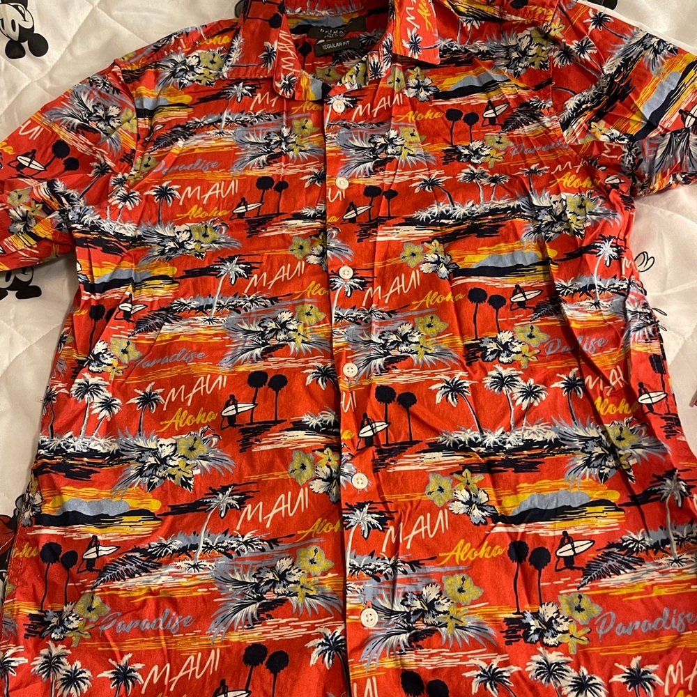 Mens 2 piece set. Short sleeve Button down with matching swimming trunks.
